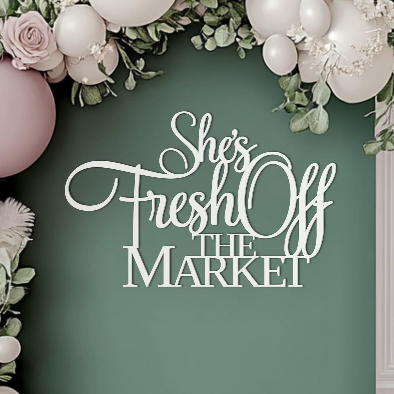 She's Fresh off the Market Sign for Backdrop,Wooden Market Fresh Bridal Shower Decor for Hen Party,Wedding Party photo booth