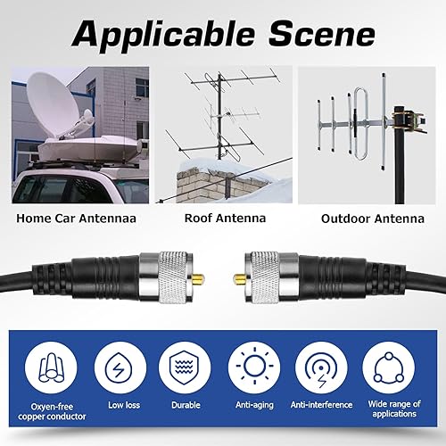 Miniatura 4 de Cable coaxial RG8x, Cable coaxial CB, 50 pies UHF PL259 macho a macho cables de antena CB de baja pérdida, 50 ohmios para radio HAM, analizador de