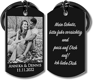 Personalisierter Schlüsselanhänger mit Foto & Gravur aus Edelstahl – individuelles Geschenk für Partner, Freunde & Familie – personalisiertes Geschenk zu Weihnnachten, Valentinstag oder Jahrestag
