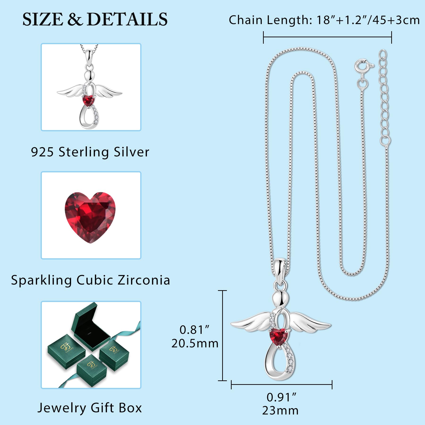 FJ Collana Angelo Custode Donna Argento 925 Collana con Ciondolo Infinito Collana Pietra Portafortuna Zirconia Cubica Gioielli Regalo per Donna