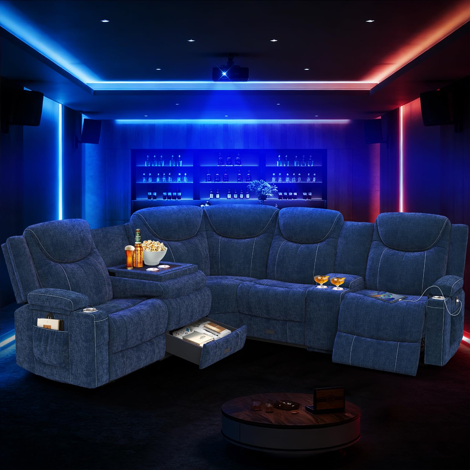 Duitrc Manual Reclining Sectional Sofa with Flip Middle Backrest