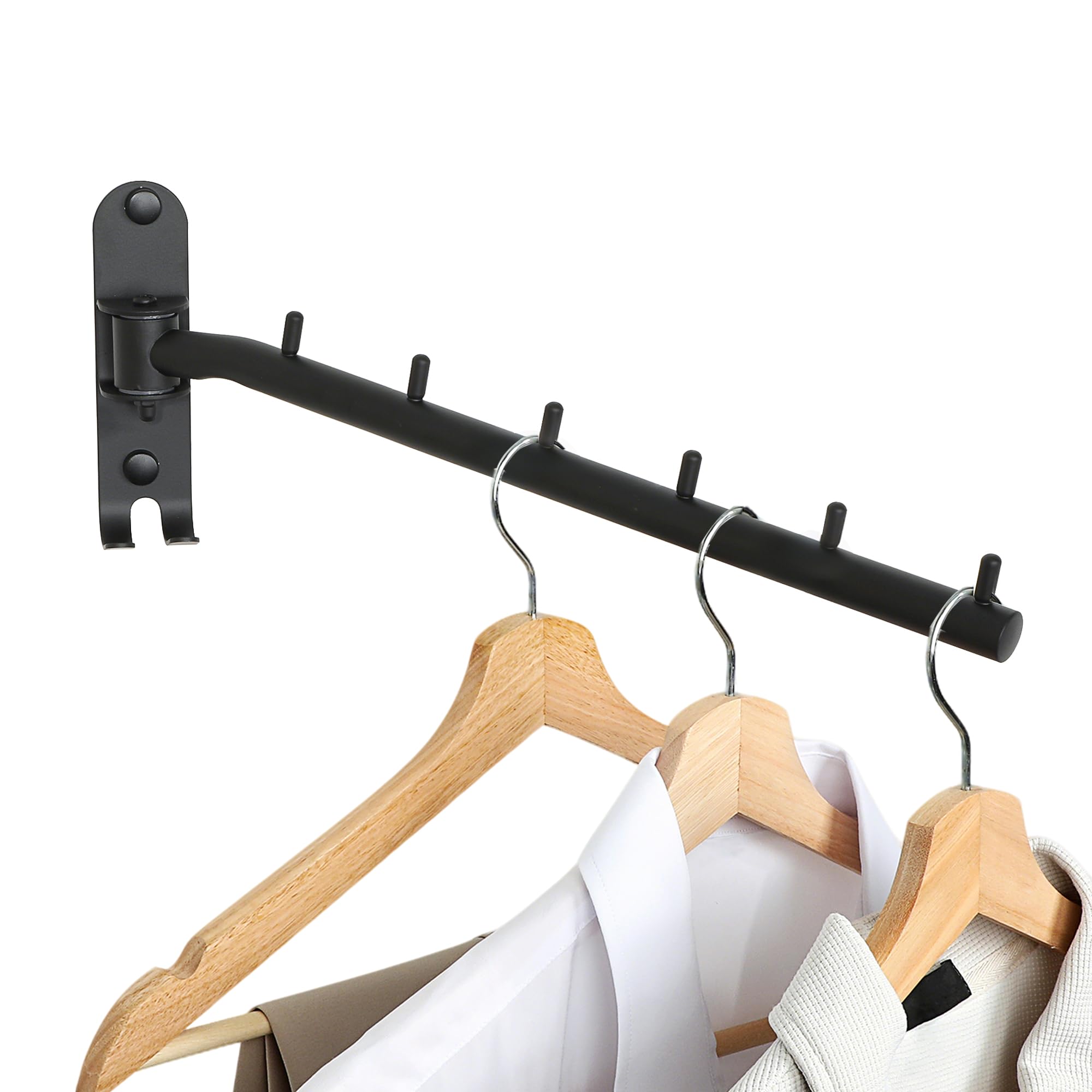 Clothing Racks for Hanging Clothes, Garment Racks Wall Mounted Clothes Bar-Hanger Holder Hooks Heavy Duty Folding Drying Rack Space Saving Clothing Hanging System Closet Storage Organizer (Black)