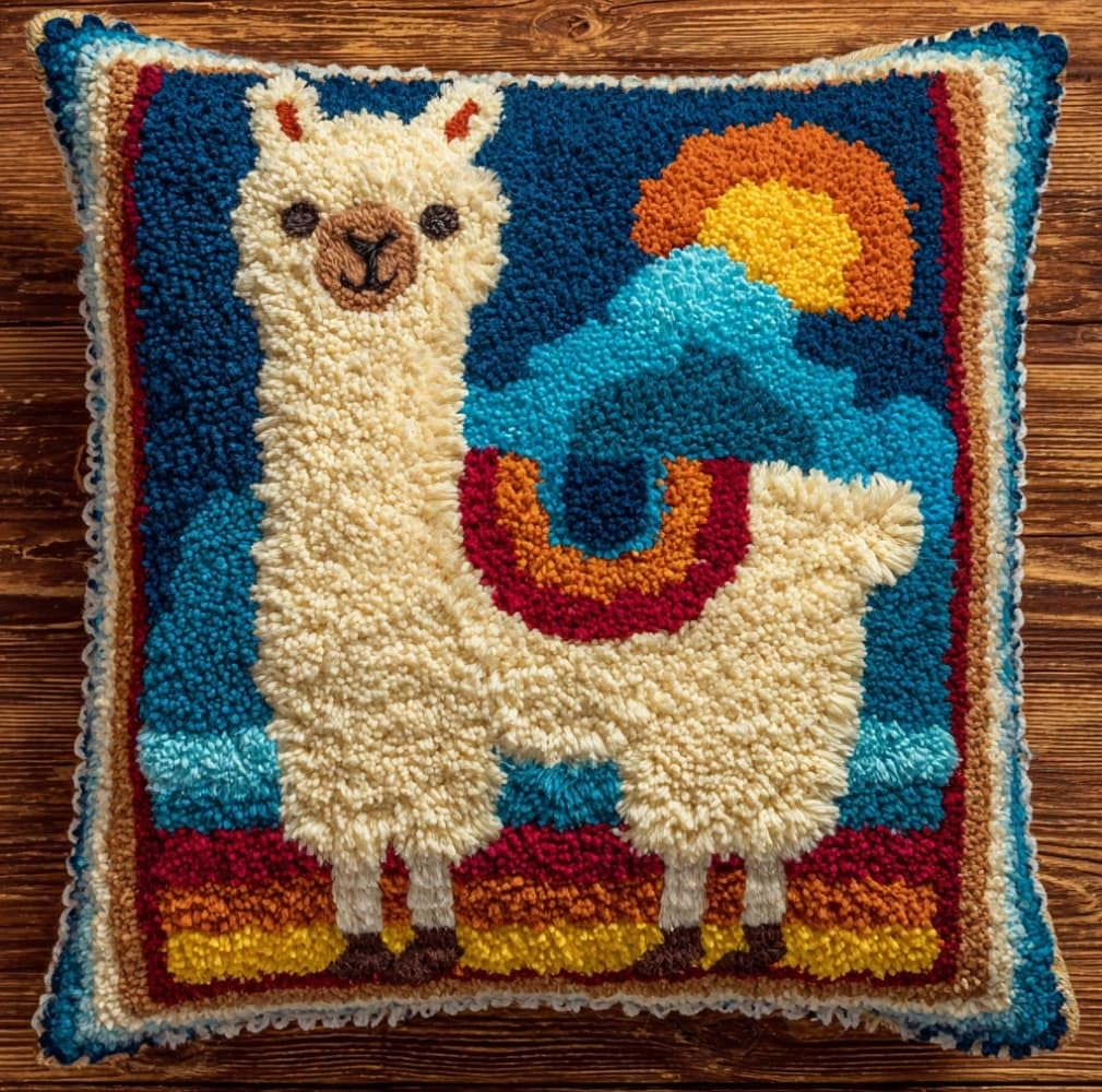 AxiangziK Latch Hook Kits 17x17in,Cute Alpacas Latch Hook Craft Decorative Tapestry DIY Needlework Rug Kits for Beginners Children Adults and Seniors