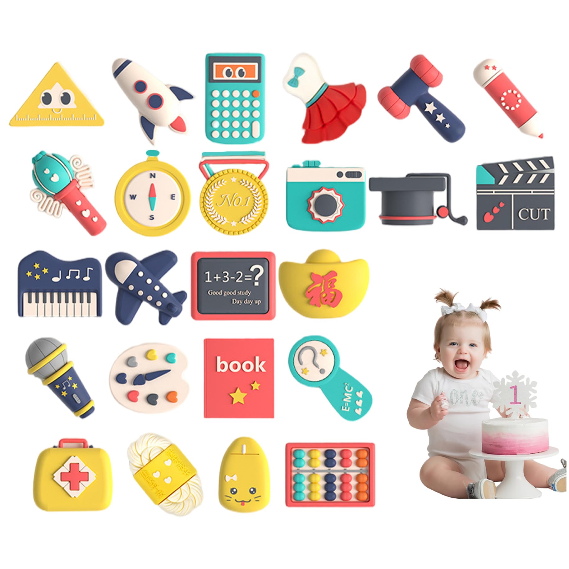 24 Pezzi Set Doljabi Set Sicuro Zhuazhou Articoli Regali di Compleanno Cartone Animato 1 ° Compleanno Doljanchi Tradizionale Giocattoli per Bambini Cerimonia Coreana, Ragazza, 1