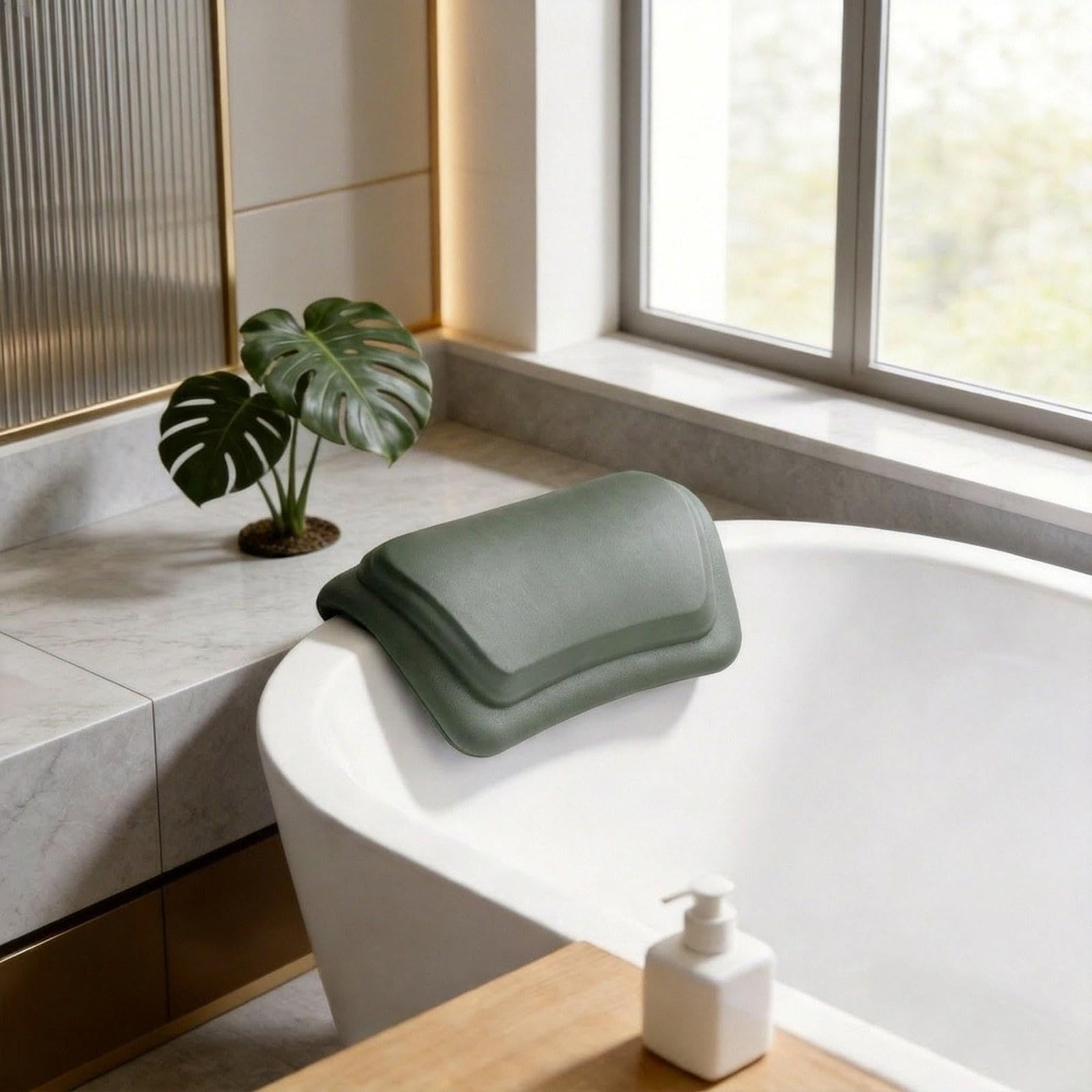 Cuscino Vasca Da Bagno Poggiacollo PU Morbido Ergonomico Sostegno Testa Accessorio Vasca Suzione Forte Adatto per Regalo, Verde