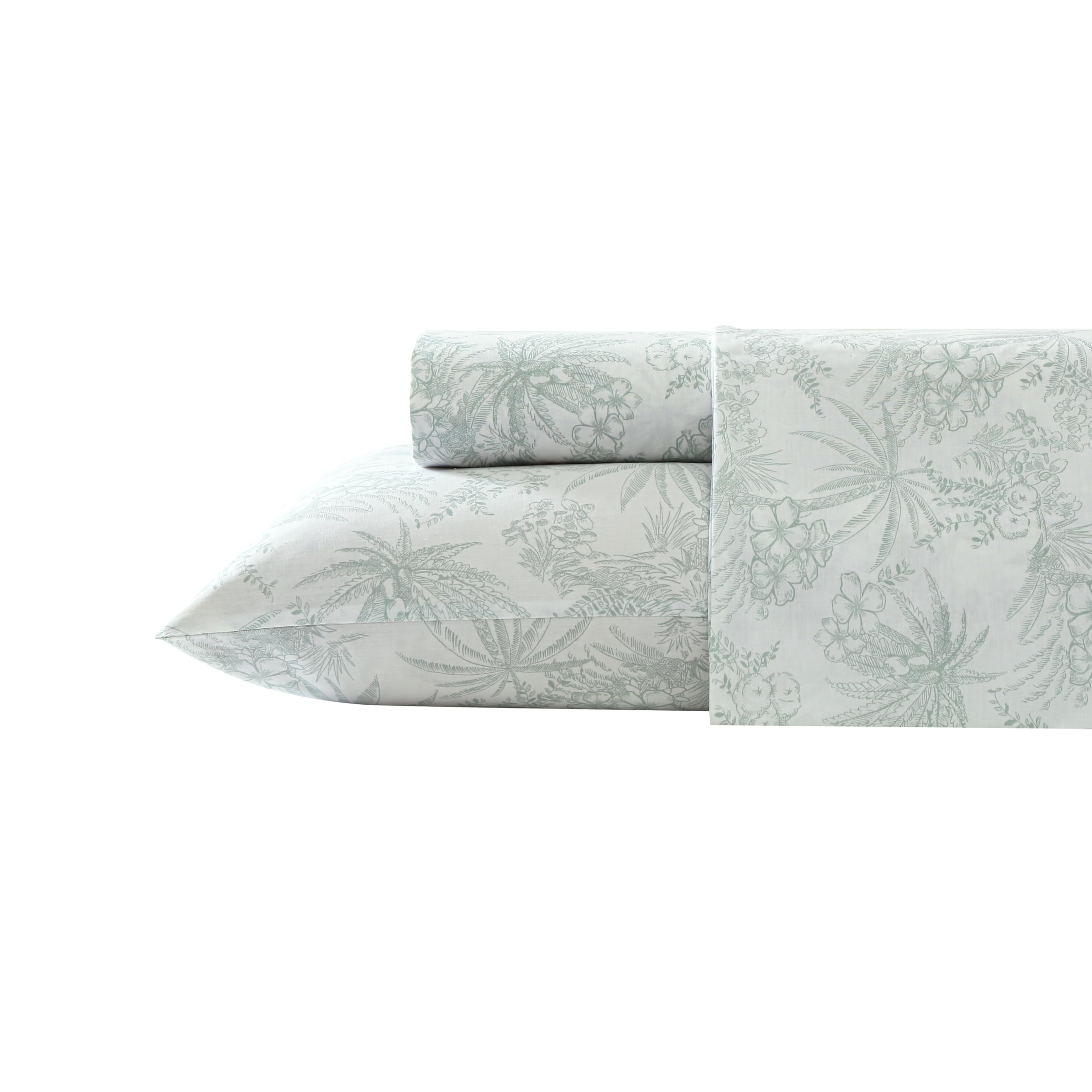 Tommy Bahama - Queen Sheets, Cotton Percale Bedding Set, Crisp & Cool, Stylish Home Decor (Pen and Ink Palm Green, Queen)