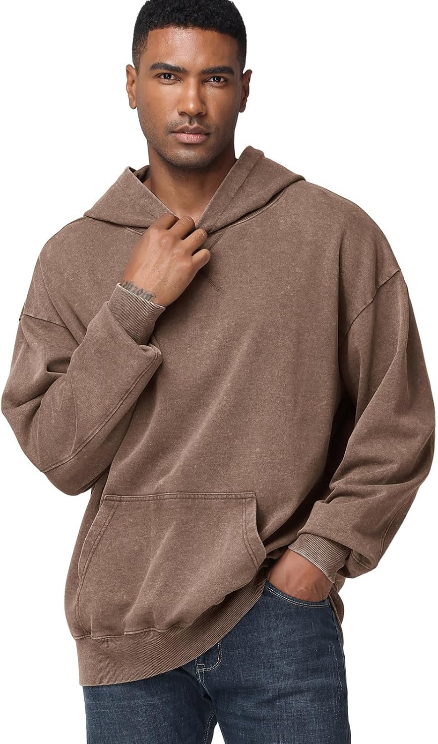 KEEPSHOWING Mens Oversized Hoodie Unisex Acid Wash Hoodie Vintage Pullover Hoodies Hip Hop Sweatshirts with Pocket