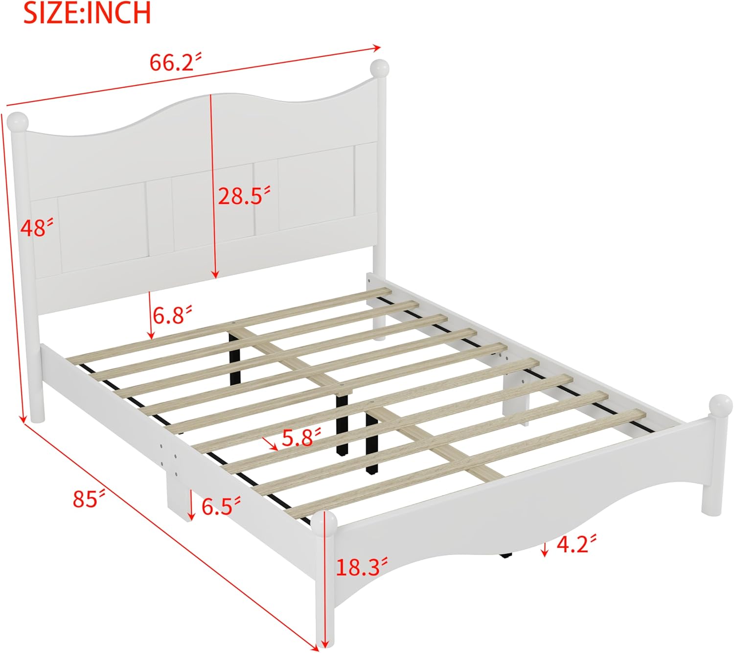 Merax Queen Size Wood Bed, Retro Platform Bed Frame with Victorian Headboard & Footboard, Beds Mattress Foundation for Bedroom & Guestroom, No Box Spring Needed, Noise Free, Easy Assembly, White