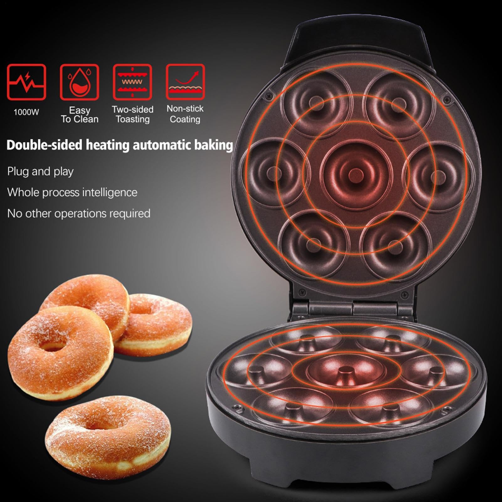 Donut Maker 7 Mulden Backzubehör Antihaftbeschichtet Mit Kontrollleuchte | Mini Donut Waffel Kuchen Gerät Für Zuhause Wohnung Restaurant Bauernhaus Waffel Kuchen Frühstück