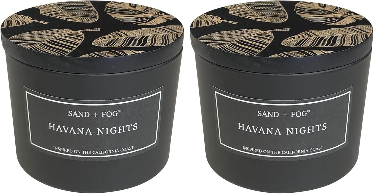 Sand + Fog Scented Candle - Havana Nights – Additional Scents and Sizes – 100% Cotton Lead-Free Wick - Luxury Air Freshening Jar Candles - Perfect Home Decor – 12oz (Pack of 2)