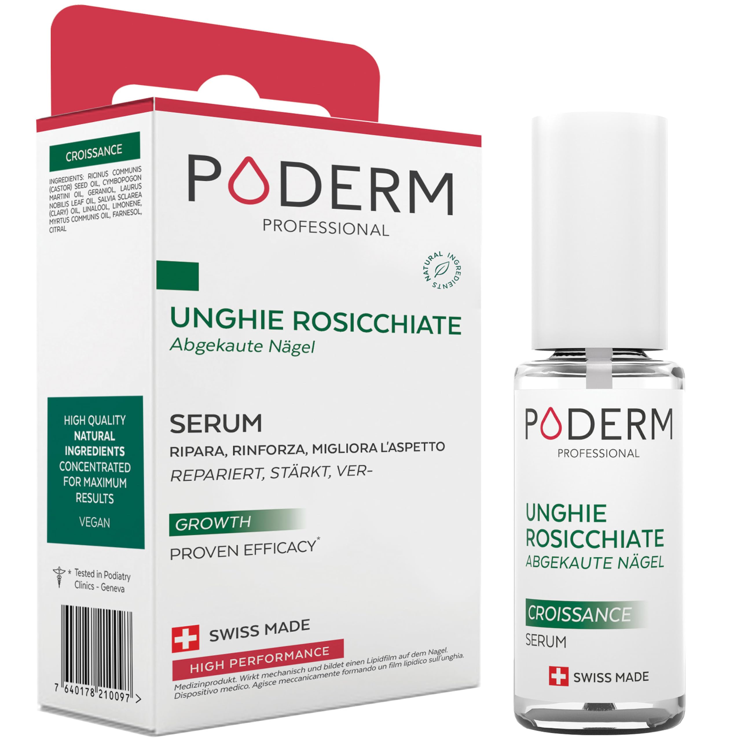 PODERM - STOP UNGHIE MANGIATE - Alternativa Smalto amaro Bambini e Adulti - Siero Riparatore Anti Stress 100% Naturale - Attiva la ricrescita - Prodotto in Svizzera