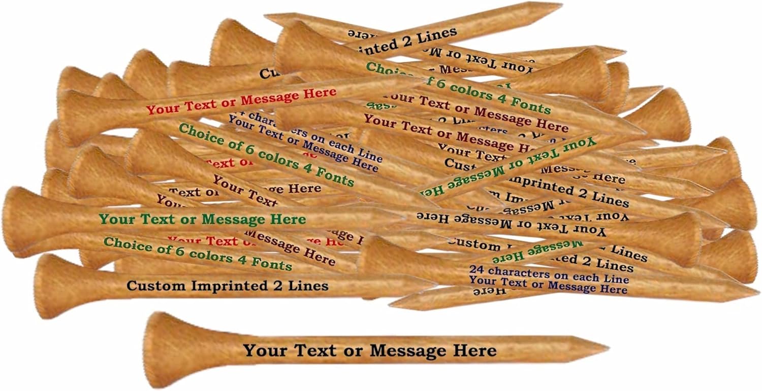 100 Count Personalized 2 3/4" Natural Wooden Golf Tees - Upload Your Own Text