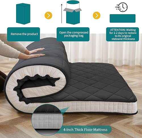 Miniatura 4 de SUNYRISY Colchón futón japonés, colchón plegable grueso, cubrecolchón enrollable para dormir, tapete de tatami, tumbona de suelo, cama de invitados
