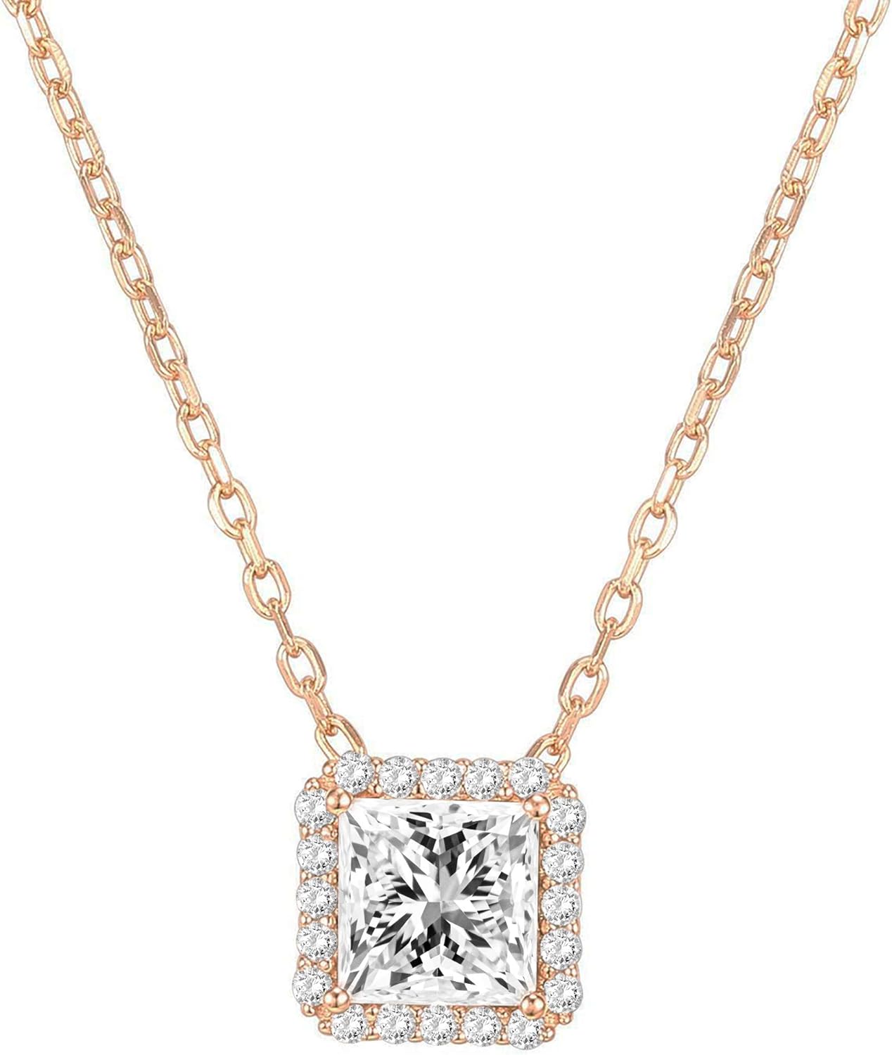 PAVOI 14K Gold Plated Post Faux Diamond Round Solitaire Pendant Halo Necklace | Gold Necklace for Women | Slider Adjustable