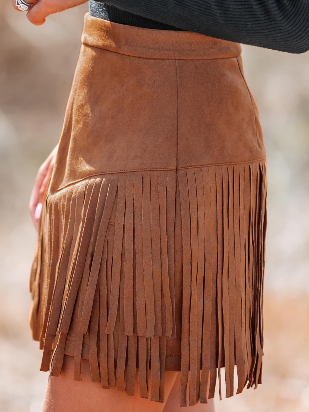 CUPSHE Minigonna da donna in terracotta a vita alta con frange casual aderente a trapezio da ufficio matita da donna