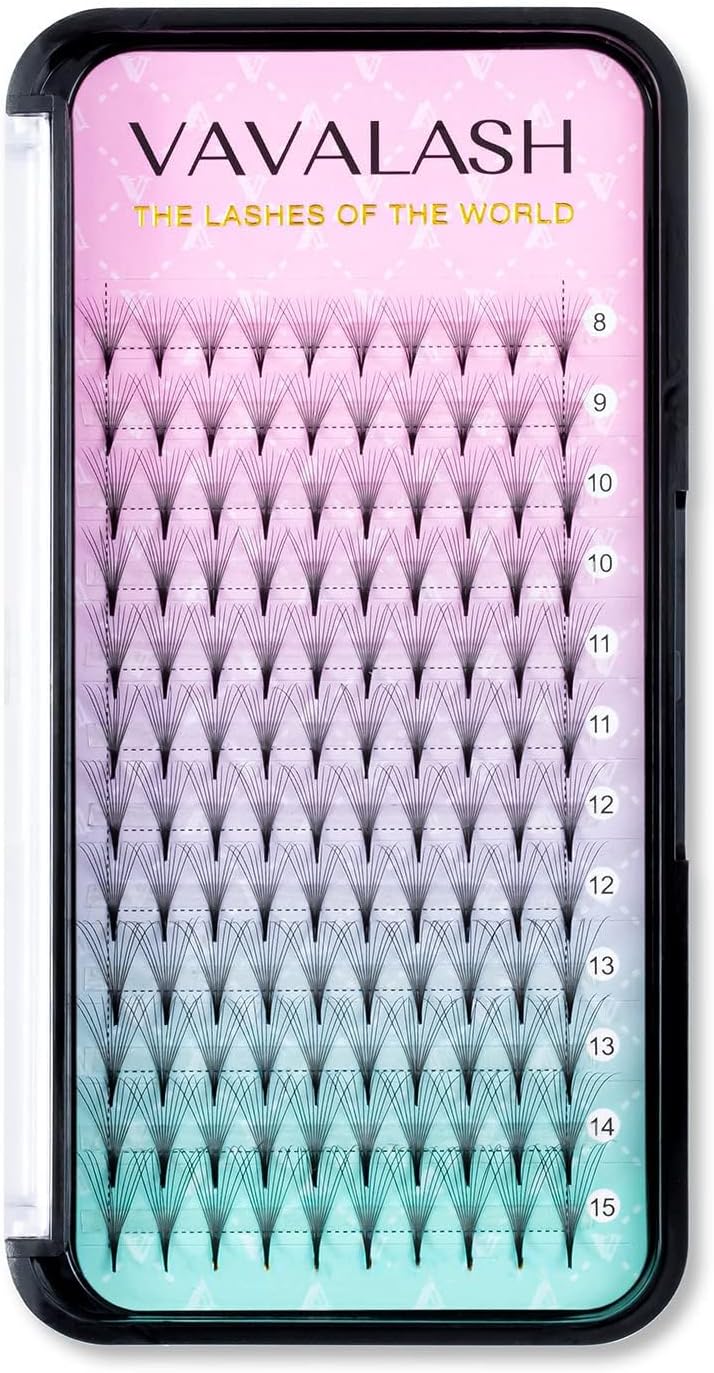 Eyelash Extensions 3D 4D 5D 6D 8D 9D 10D Thickness 0.07/0.1 C/D Curl Eyelashes Middle Stem & Long Stem Heat Bonded Premade Fans Russian Volume Lash Extensions Supplies (Middle Stem 10D-0.07-C-8mm)