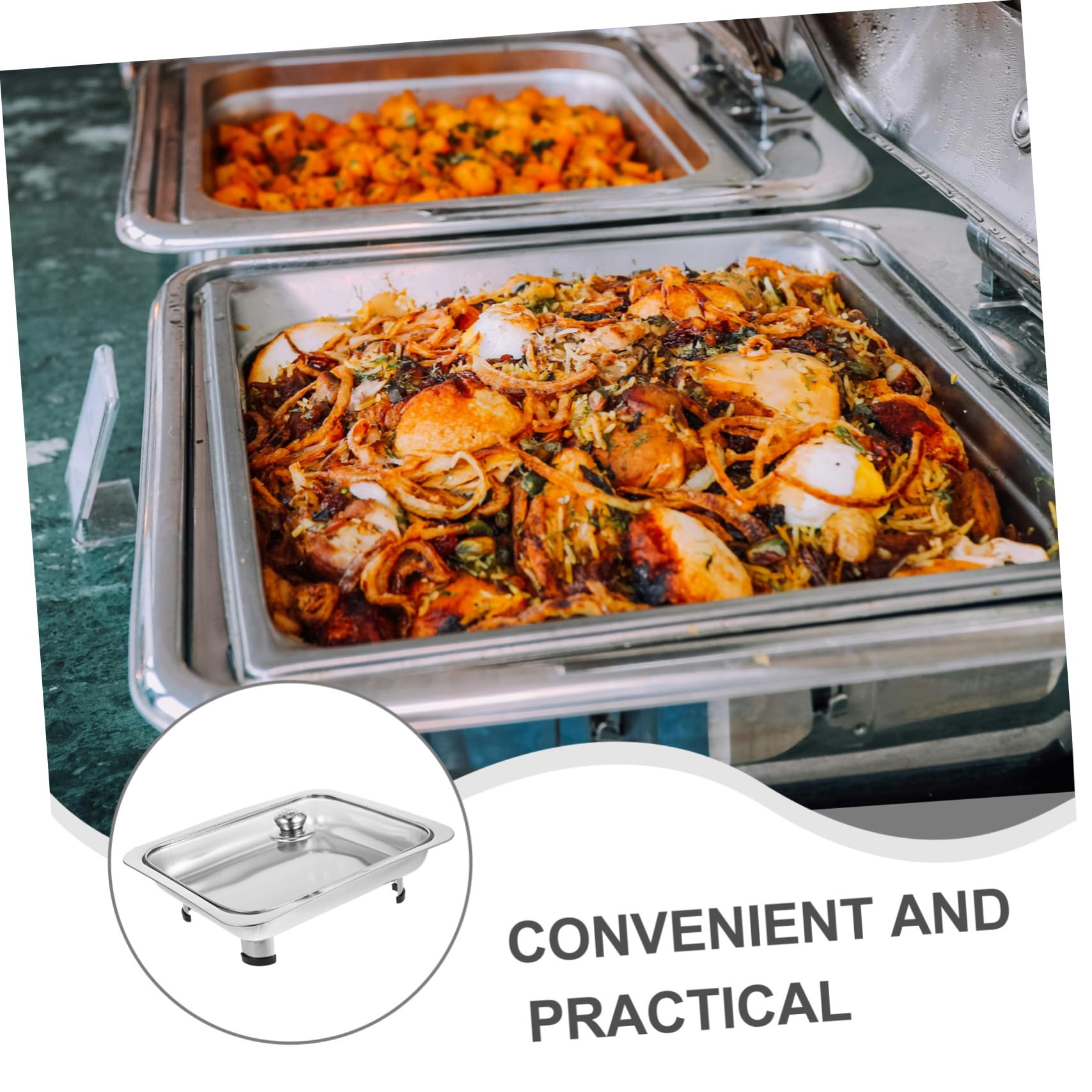 Plat Buffet Rectangulaire en Acier Inoxydable avec Couvercle
