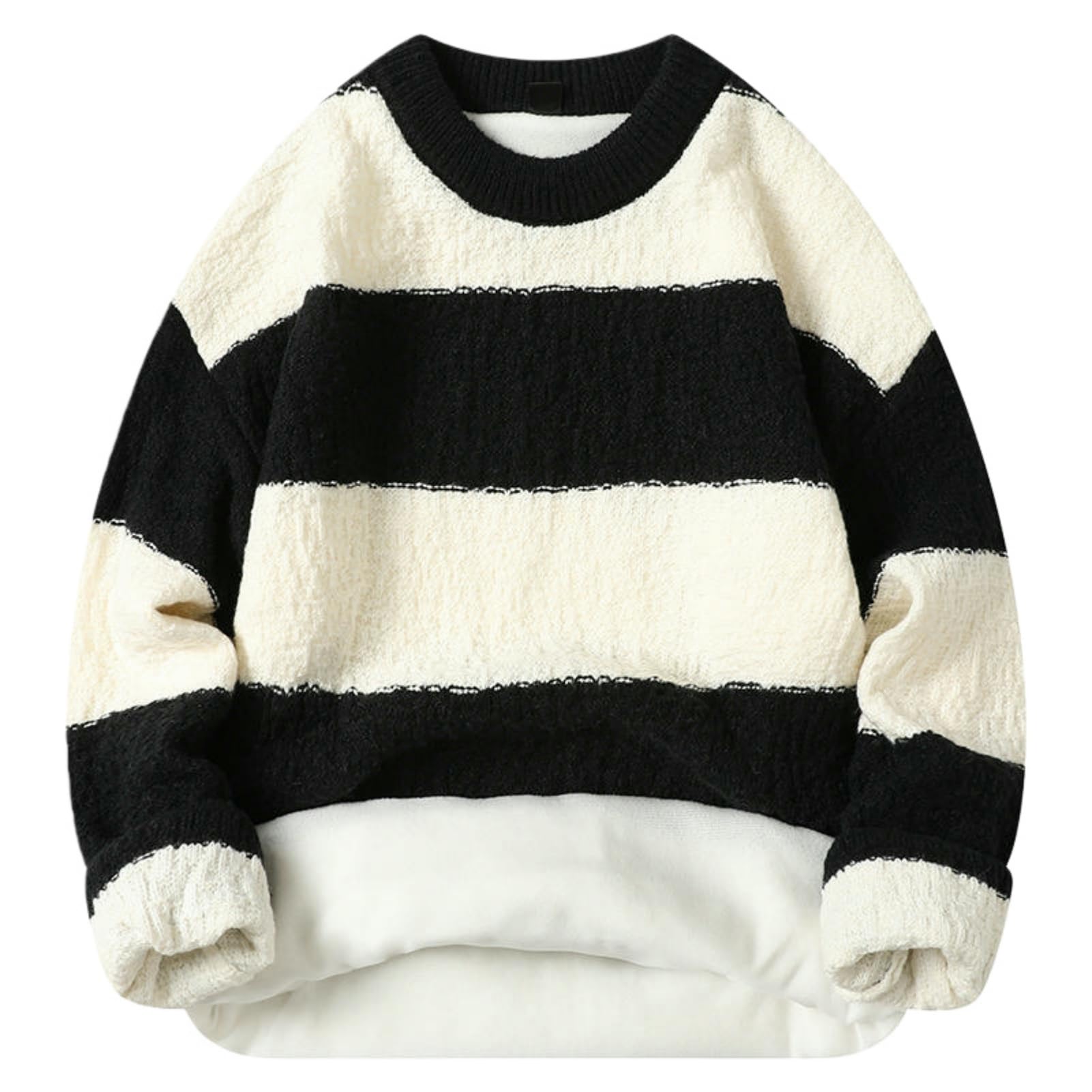 Maglione da uomo autunno inverno foderato in peluche a righe spesse scollo rotondo