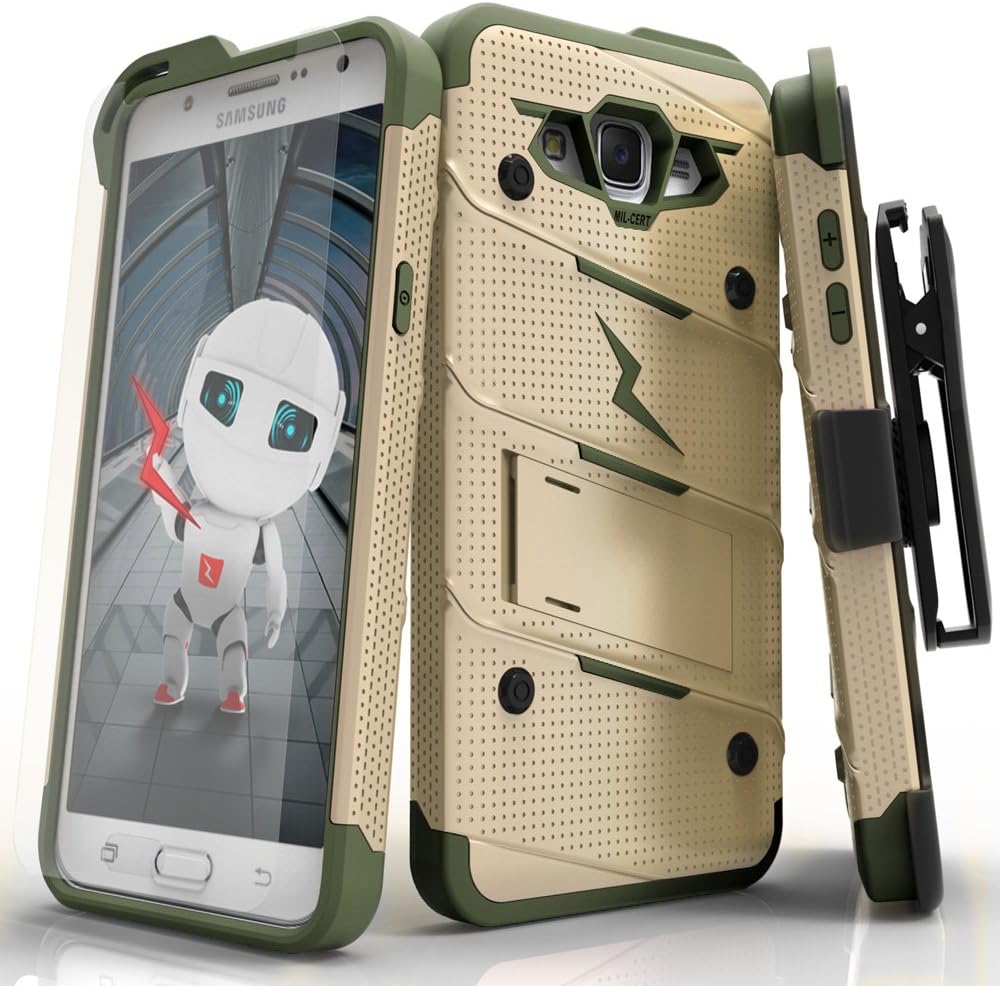 Samsung Galaxy J7 Case, Zizo [Bolt Series] w/ FREE [Galaxy J7 Screen Protector] Kickstand [Military Grade Drop Tested] Holster Clip - Galaxy J7 2015
