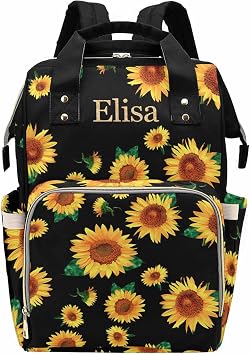 Newcos Personalized Small Sunflowers Field Diaper Bag Backpack with Name Custom Mommy Nursing Baby Bags, One Size