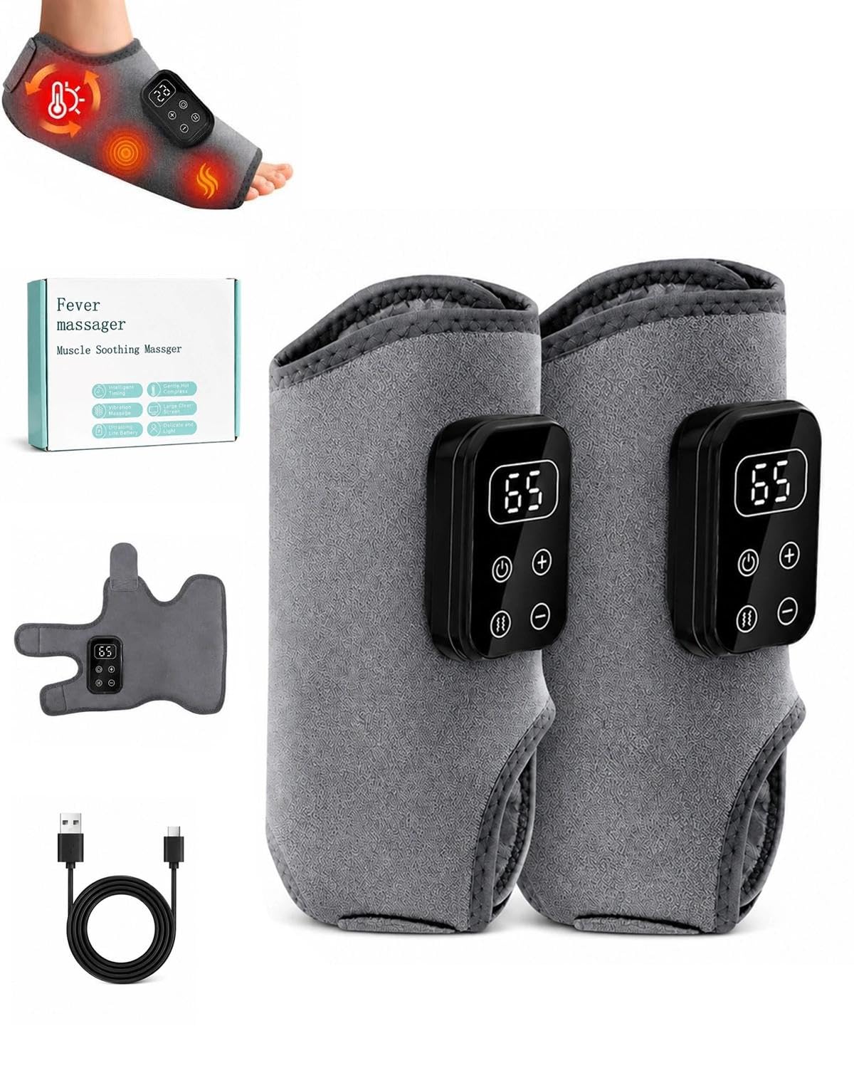 Fußmassager – 3-in-1 Therapie & 6 Wärmestufen – 2 Stück(Grau)