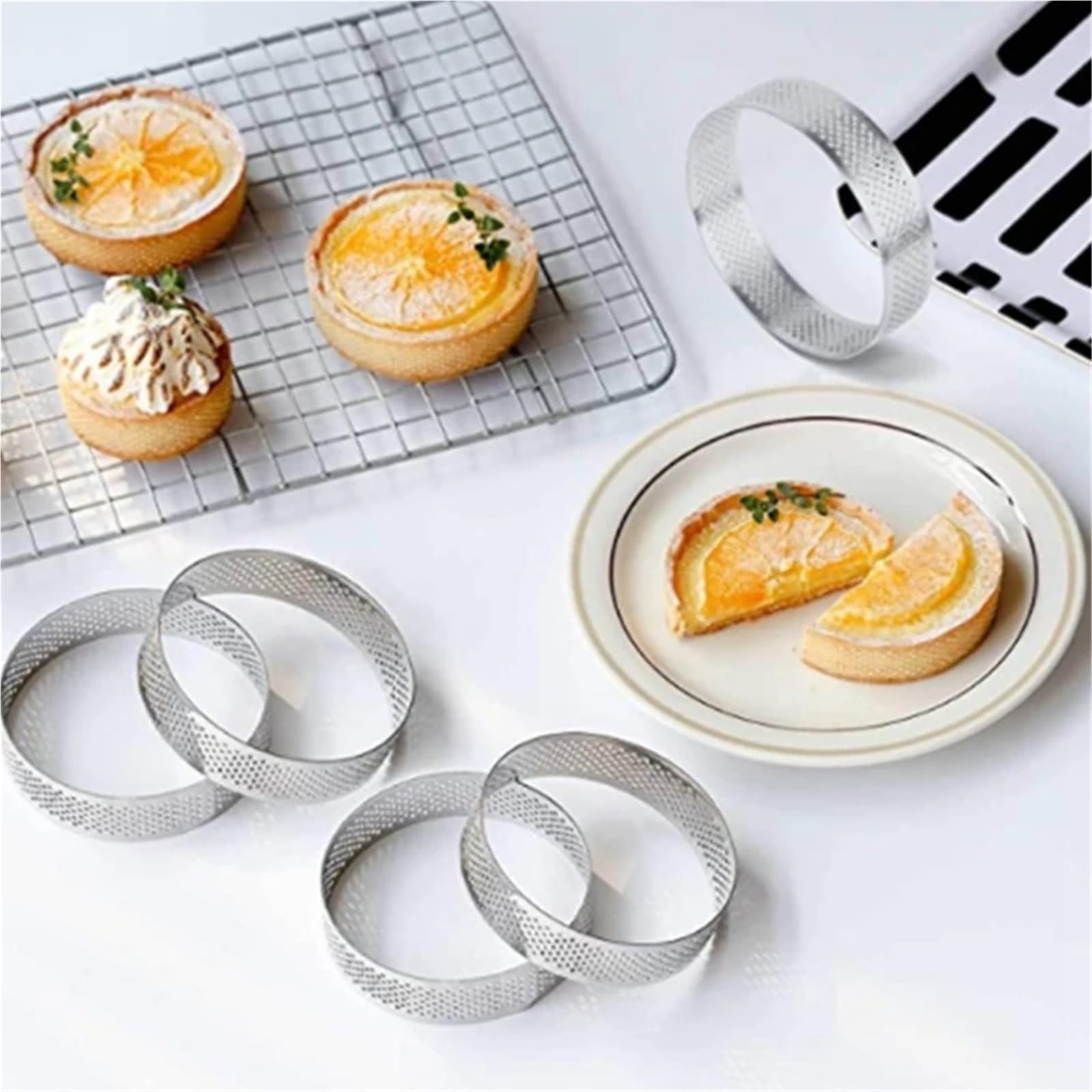 Anillo para Tarta Anillo de Tarta de Acero Inoxidable, Anillo de Mousse de Pastel Perforado Resistente al Calor, Molde de Metal Redondo de Doble Laminado for Tarta Anillo Redondo(8pcs 8cm)