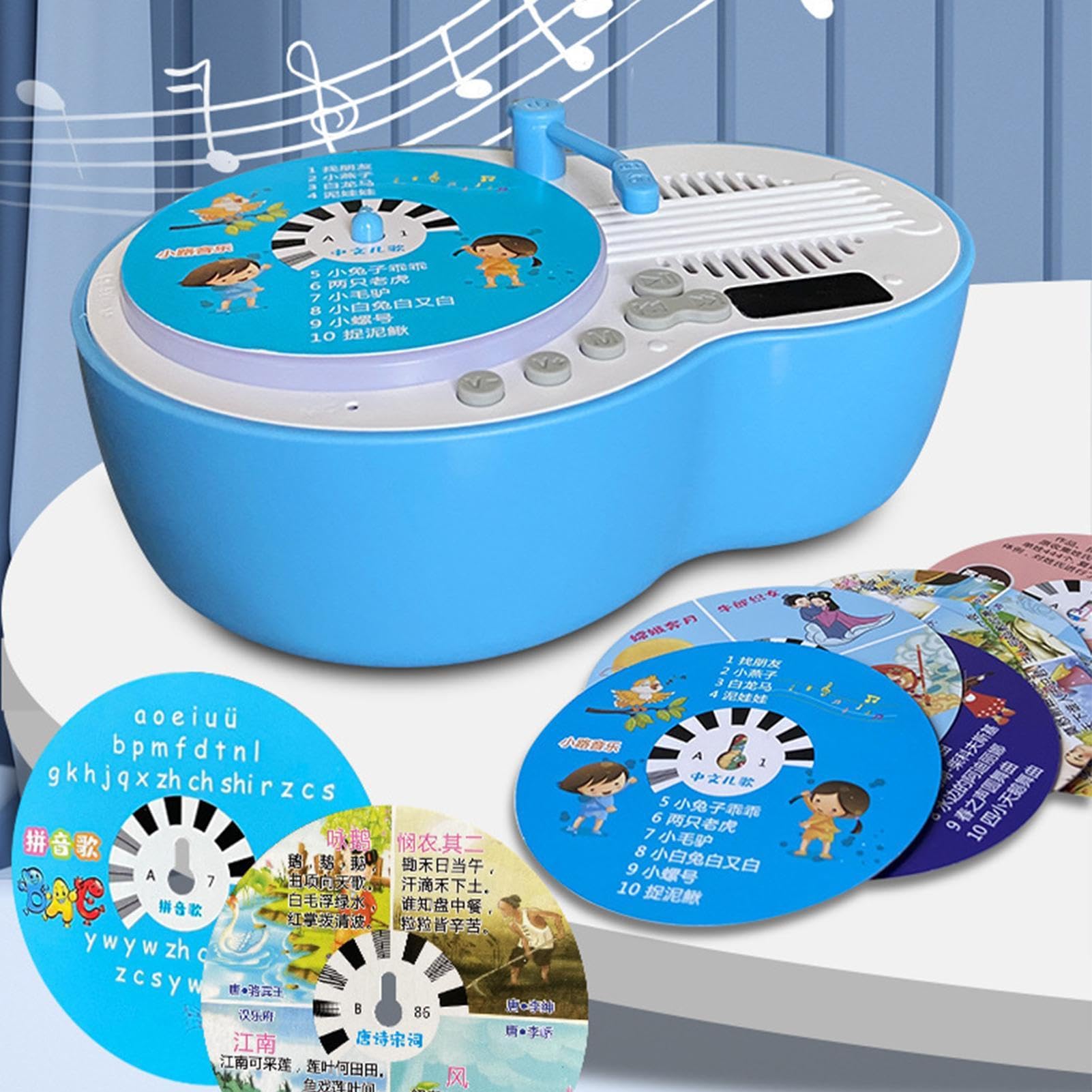 Tocadiscos De - Reproductor Cuentos Musicales para Niños Pequeños,Historias Canciones Fonógrafo - Sensorial con 84 Tarjetas para Educación Infantil Temprana.