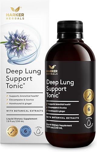 Tónico de Apoyo Pulmonar Profundo, Fórmula Herbal para la Salud Respiratoria, Respiración Clara, Congestión Bronquial, a Base de Plantas - 7.8 fl oz