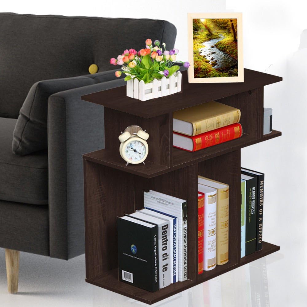Rustice Accent Side Table Book Storage Display Shelves Sofa
