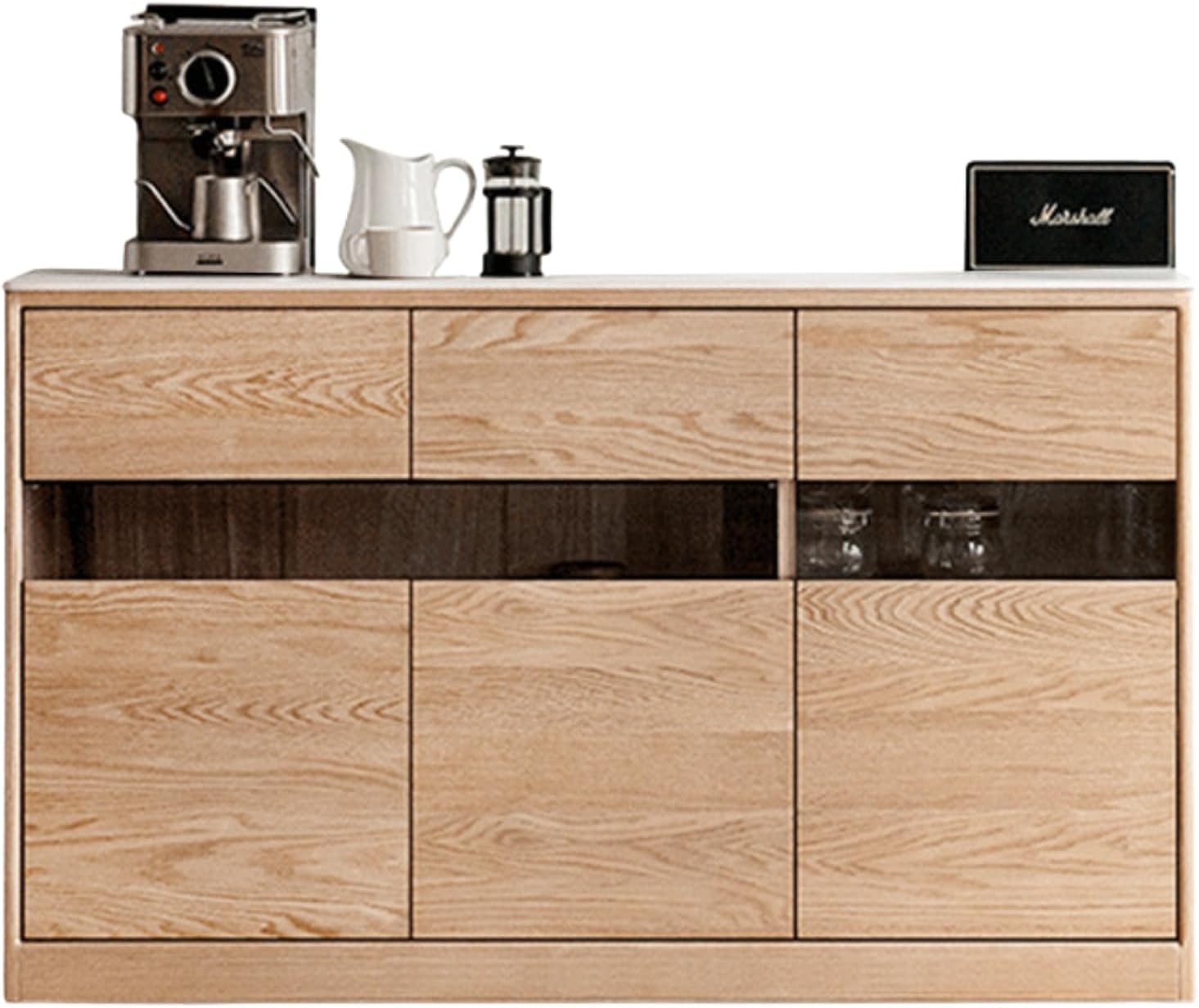 GVAwood Oak, Ash Solid Wood Sideboard Modern Buffet Cabinet 78.7x17.7x33.5 inch / 200x45x85сm / Natural Wood Color/Ash Rock Board Sideboard