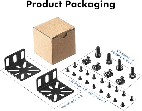 Miniatura 4 de MokerLink Kit de montaje en rack para interruptores de 17.3 pulgadas de ancho, distancia de orificio ajustable, kit universal, compatible con la