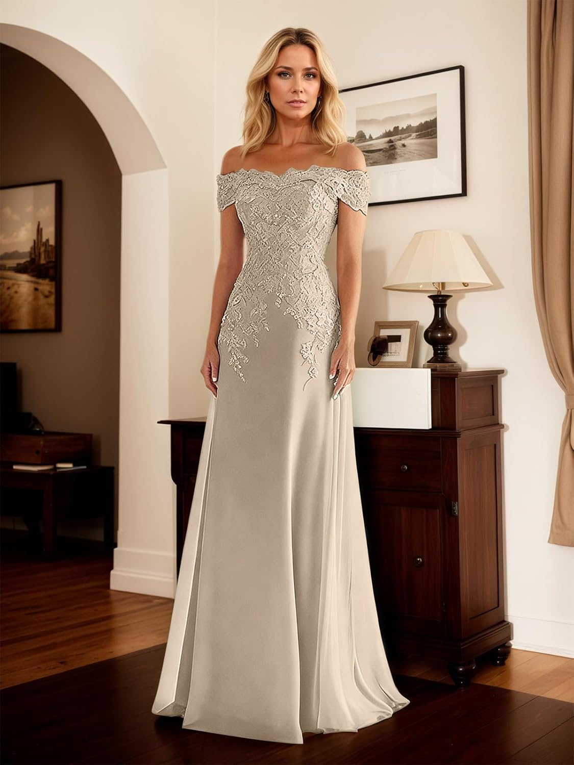 MiwiNovia Chiffon Mother of The Bride Dresses Long Lace Appliques Off The Shoulder Formal Evening Gown - Image 4