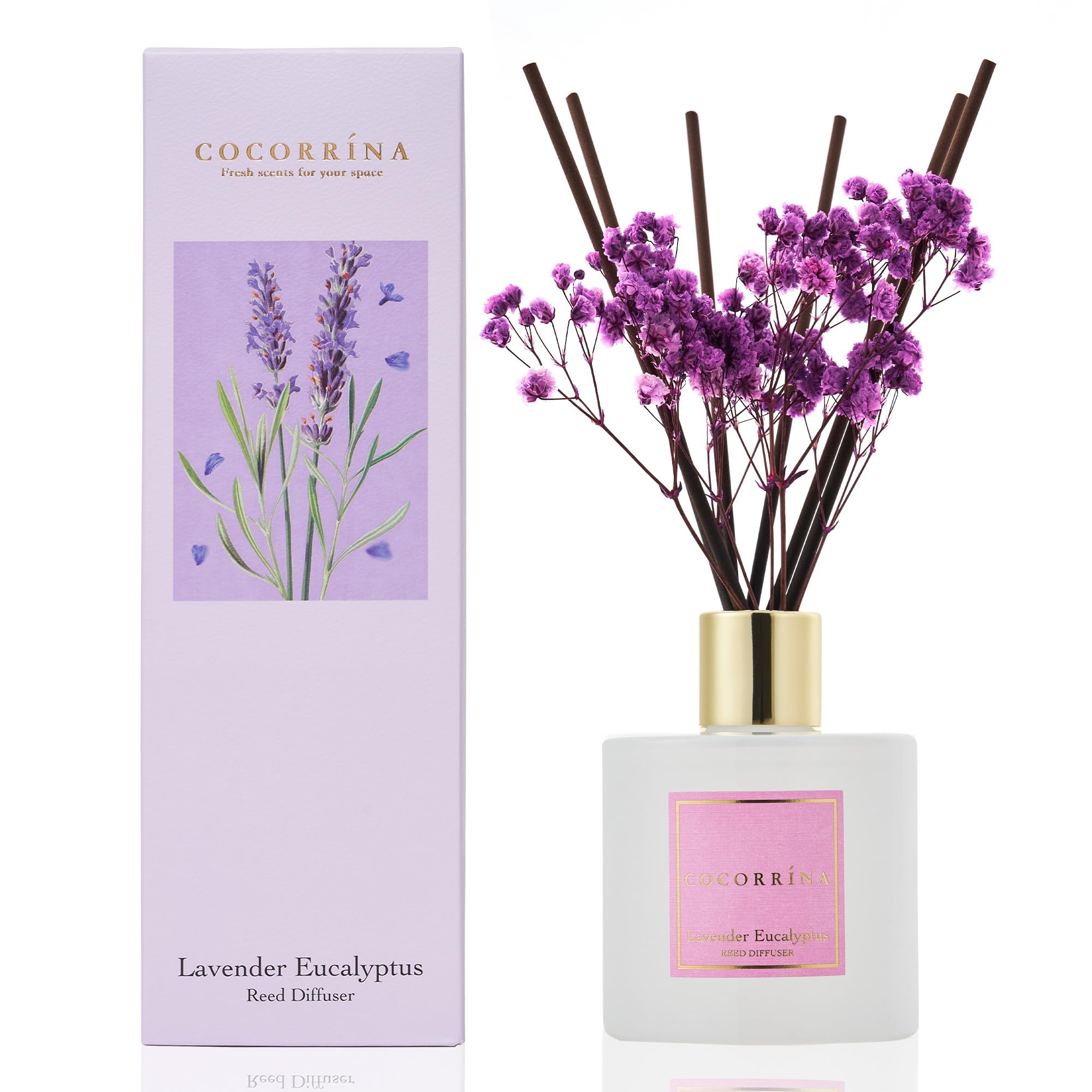 Cocorrína Set di diffusori a bastoncini, 200 ml, diffusore di eucalipto alla lavanda con 8 bastoncini di profumo per la casa, per camera da letto, bagno, soggiorno, casa e ufficio