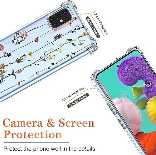 Miniatura 2 de Funda para Galaxy A71 4G, Samsung A71 4G SM-A715F con protector de pantalla, funda transparente con patrones de jardín de flores, funda protectora