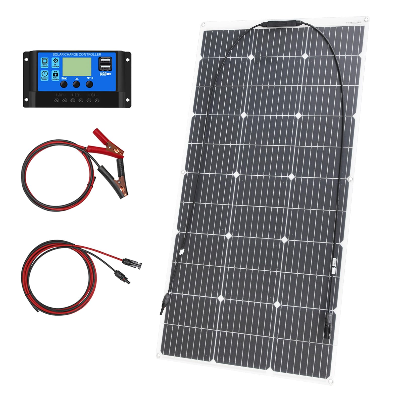 Panel solar monocristalino de 100 W, 12 V, panel solar flexible con regulador solar de 10 A, 12 V/24 V
