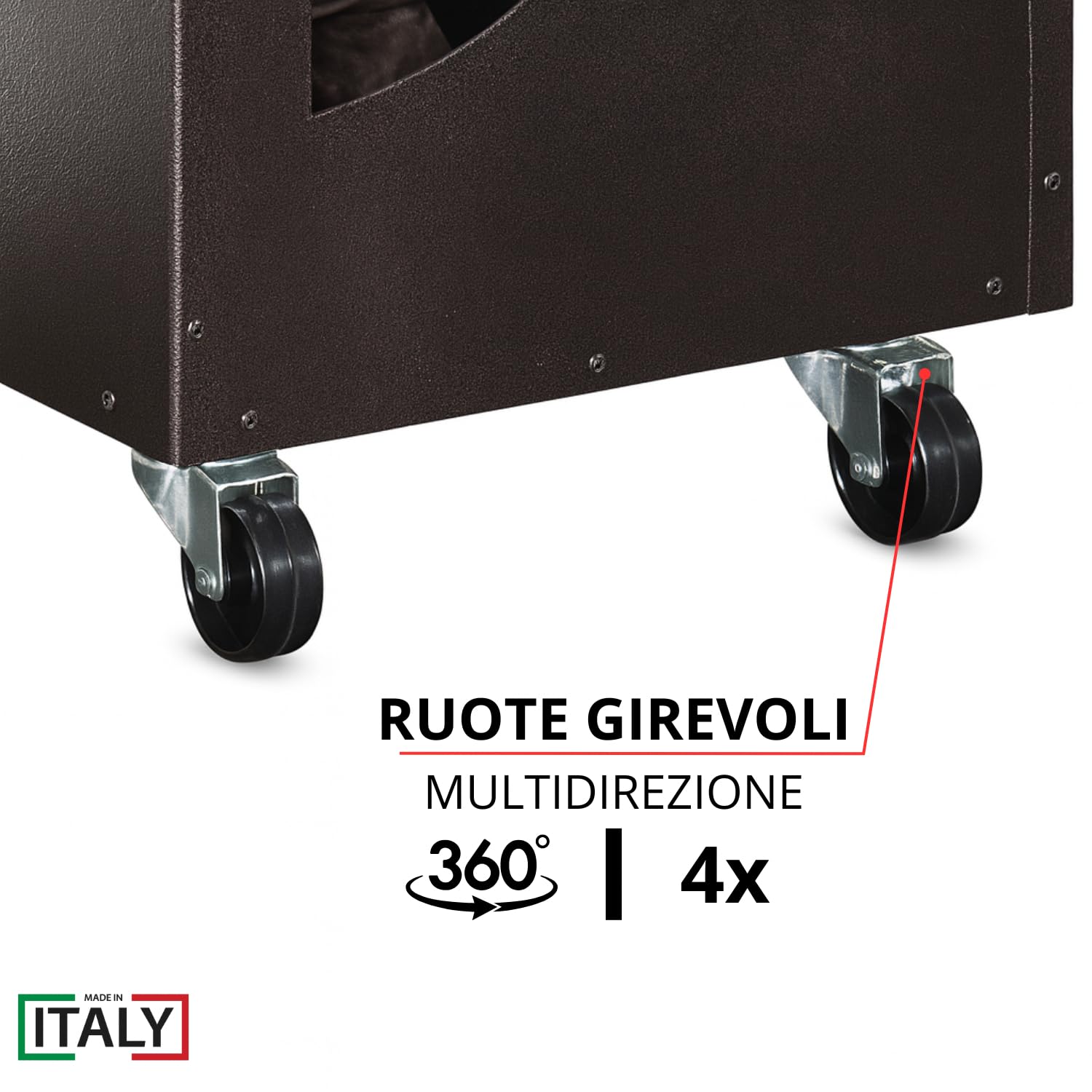 MOHOME Carrello Portalegna da Interno Esterno con Ruote Metallo Spesso Nero Made in Italy Contenitore 80 x 42 x 32 cm Legnaia Manico Ergonomico Ruote Piroettanti Cesto per Ceppi Legno Stufa Camino