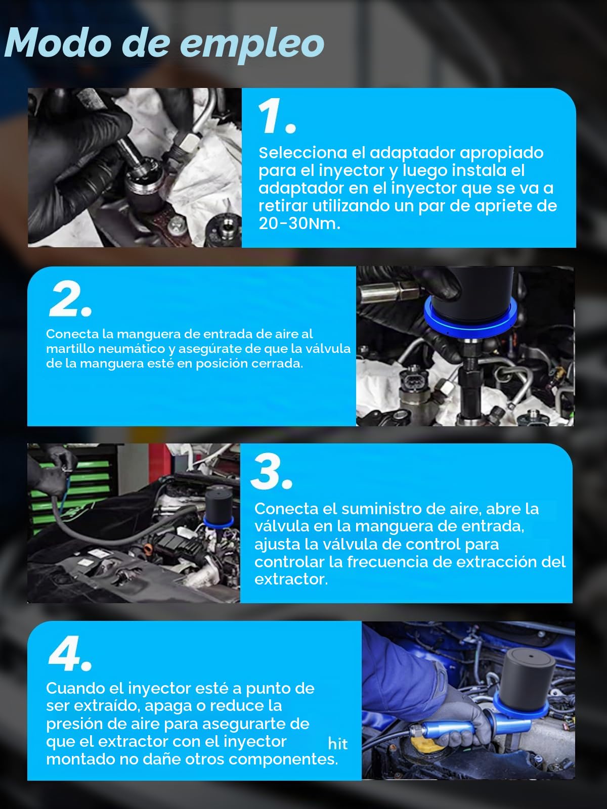 Extractor de inyectores neumáticos de mano de 27 piezas, herramienta neumática para inyectores con 19 adaptadores, compatible con Bosch, Delphi, Denso, Siemen