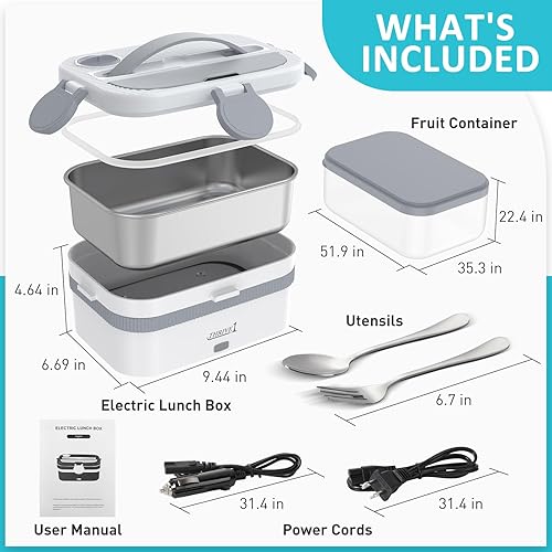 Miniatura 2 de Lonchera térmica de 80 W más rápida para adultos, 110 V, 220 V, 12 V, 24 V, calentador de alimentos portátil con recipiente de acero inoxidable de