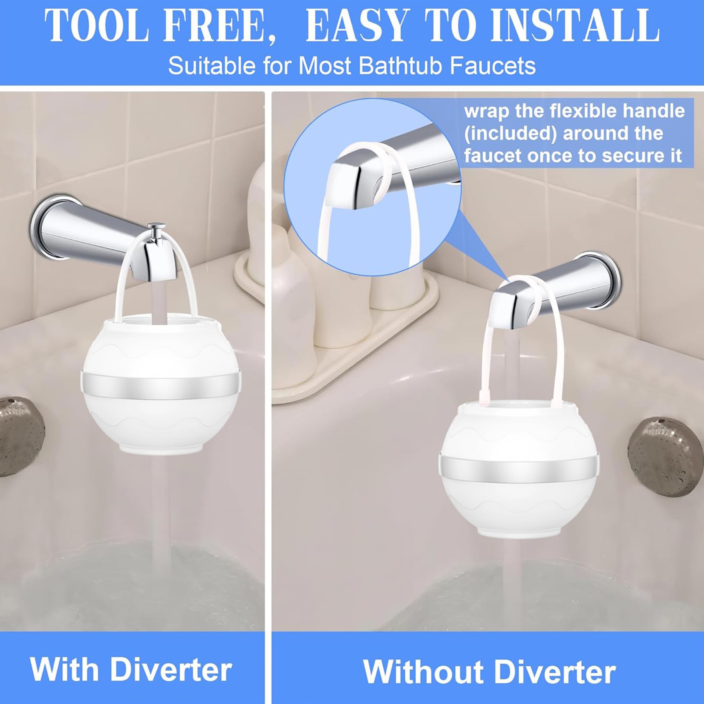 Filtro de agua para bañera - Sistema de filtración multietapa - Instalación flexible sin herramientas - Se adapta a la mayoría de grifos de bañera - Blanco