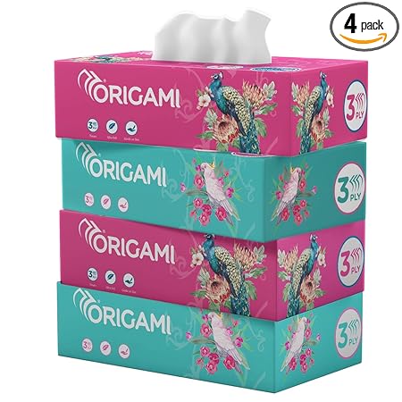 ORIGAMI Luxuria 3 Ply Face Tissue - 400 Sheets (100 Pulls Each, Pack of 4)