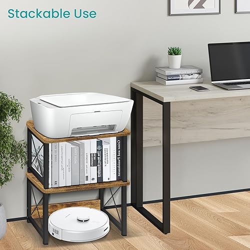 Miniatura 9 de ELITEROO Soporte de impresora de escritorio con almacenamiento, estante soporte de impresora, organizador de escritorio para el hogar y la oficina,