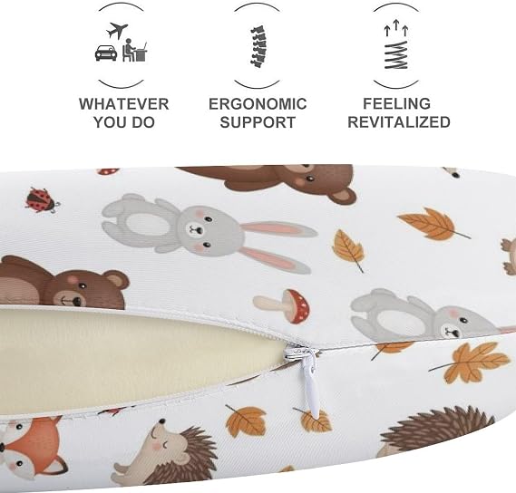 U-Shaped Soft Cute Woodland Animals Neck Support Travel Pillow for Women and Men Home, Office Napping, Long Flight, Daily Life Use