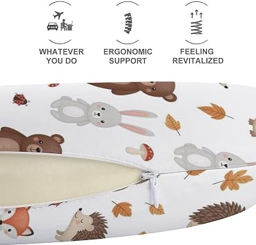 U-Shaped Soft Cute Woodland Animals Neck Support Travel Pillow for Women and Men Home, Office Napping, Long Flight, Daily Life Use