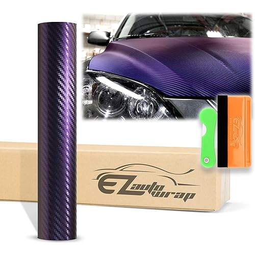 12"x60" (1FTx5FT) Purple Blue Chameleon Carbon Fiber Textured Color Shift Color Change Matte Vinyl Wrap Auto Car Sticker Decal Film Sheet Bubble Free Air Release Technology with Tool Kit