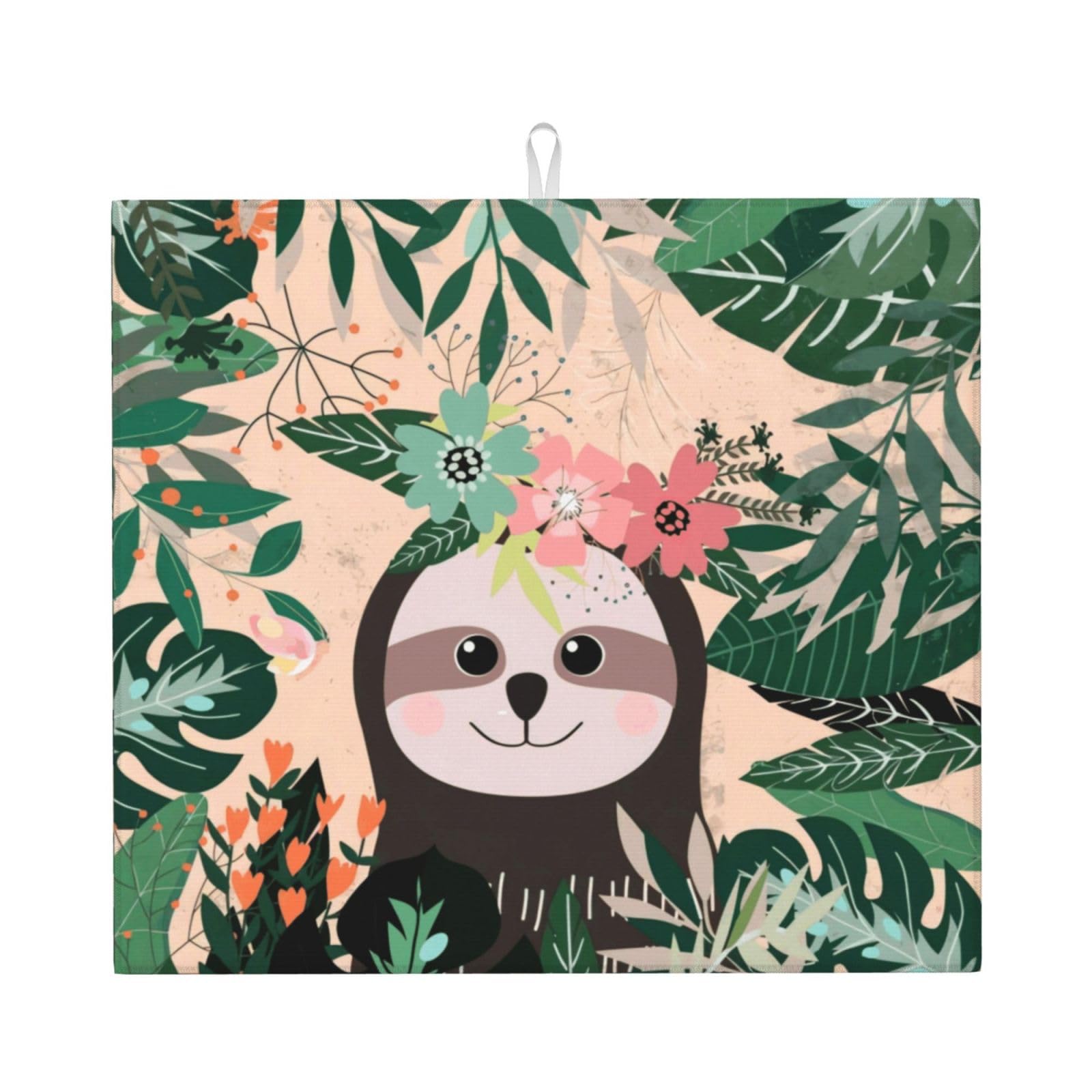 YYHHAOFA Sloth And Flowers Prints Kitchen Drying Mat – Absorbent Dish Throw for Countertops, Quick-Dry Non-Slip Layer with Stylish Prints, for New Homes