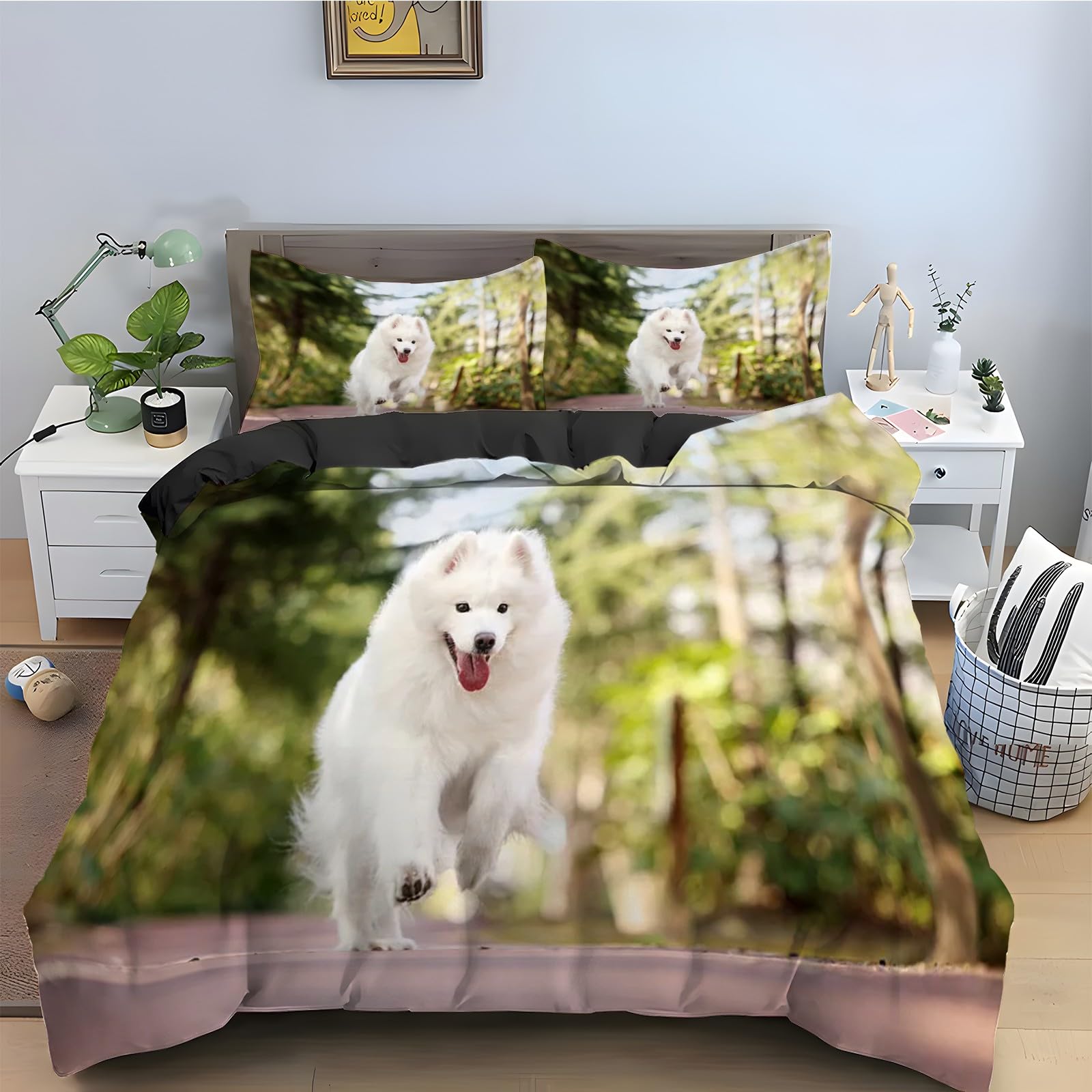 Parure de lit Samoyède 220x240 blanche avec housse de couette et 2 taies d'oreiller kz2645