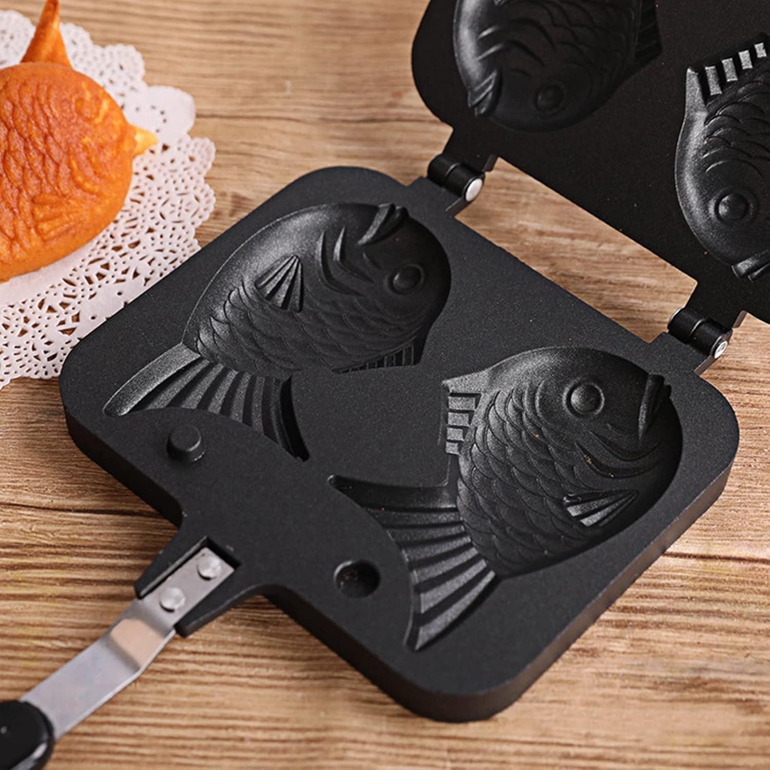 Taiyaki Fish Waffle Maker - Electric Japanese Nonstick Fish Cake Mold, Commercial Use Kitchen Tool, 7.1 x 5.5 inches (Stainless Steel, Easy Clean)