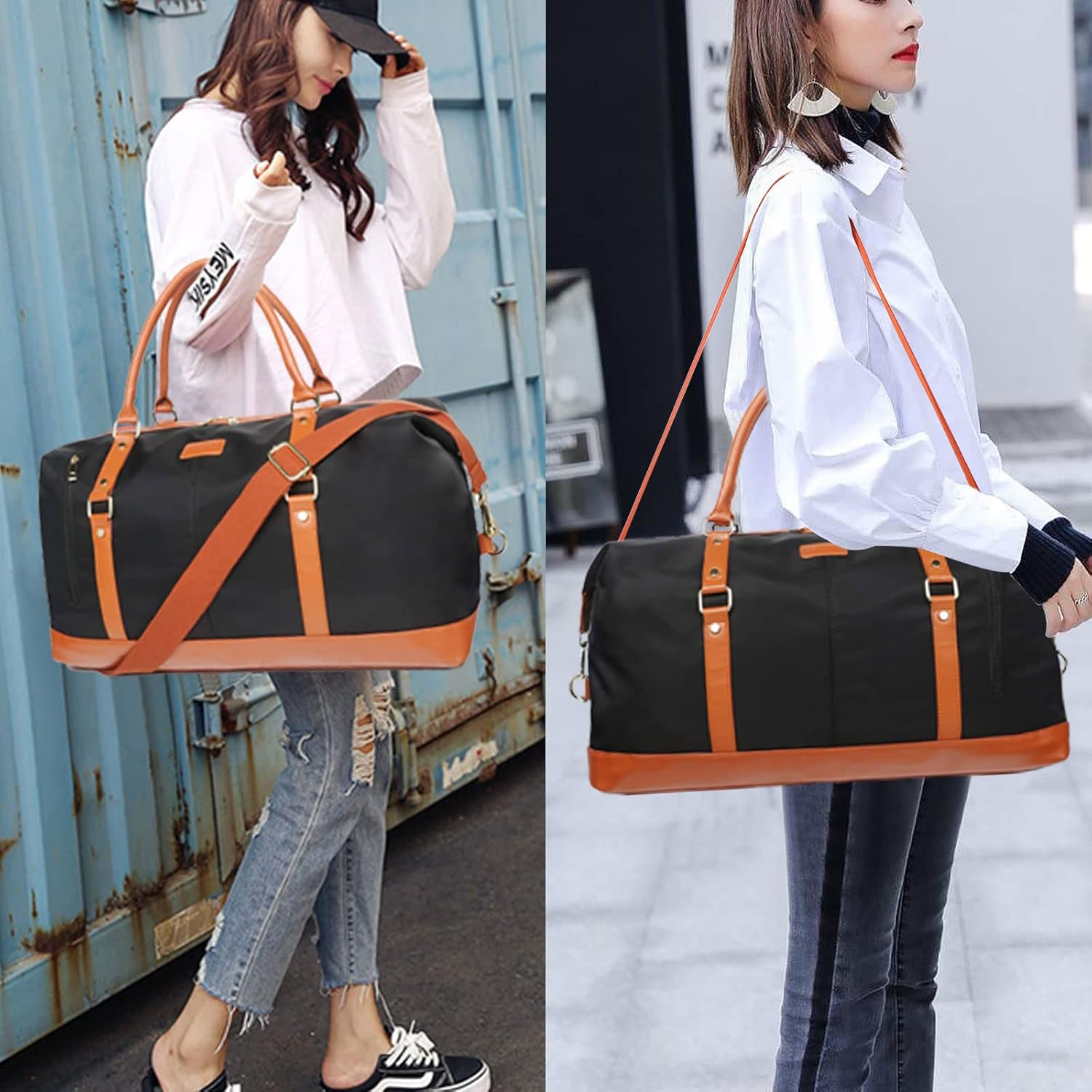 Oflamn Travel Bag For Men Smooth Nylon Leather Weekender Bag For Woman Overnight Bag with Shoe Compartment, Carry-on bags for Airplane,36L Spacious Tote, Best Traveling Gift for Women and Mom