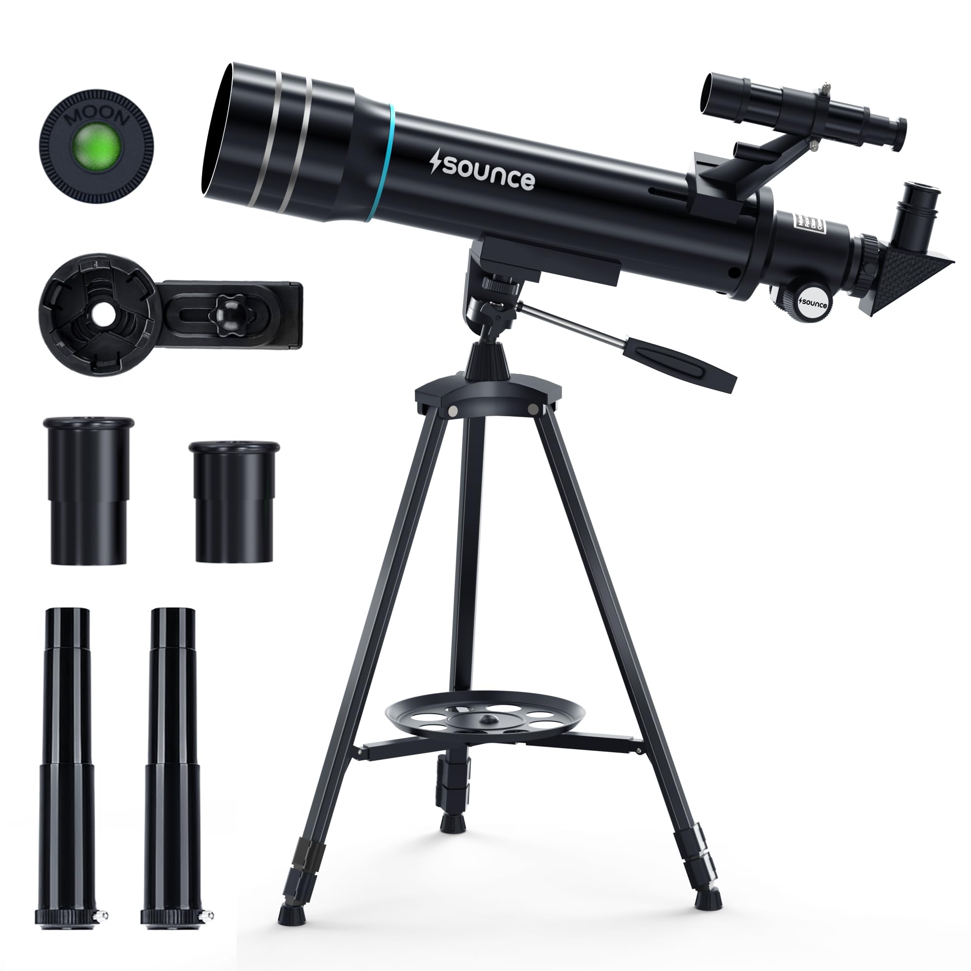Sounce Astronomical Refractor Telescope 70mm Objective Lens, 500mm Focal Length, 20X-150X High Magnification, Aluminum Alloy Build & Adjustable 135cm Stand for Kids, Adults & Astronomy Beginners-image-29