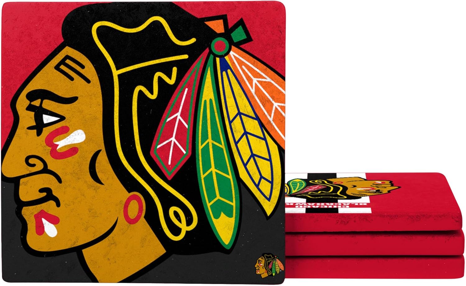 FOCO NHL Official 4-Pack Beverage Drink Ceramic Stone Coaster Set (Chicago Blackhawks) - Image 3